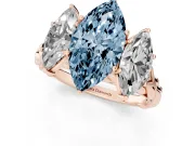Fancy Blue Marquise Cut Diamond Three-Stone Ring Set in Rose gold with Braided Band