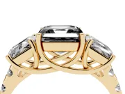 Asscher Cut Three Stone Engagement Ring Setting for a Black Center | Accented Shoulders | Yellow Gold