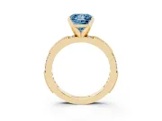 Fancy Blue Princess Cut Diamond Solitaire Ring Set in Yellow gold with Slim Pavé Band and Prong Setting