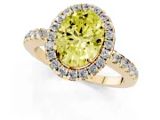 Fancy Yellow Oval Cut Diamond Pavé Band Halo Engagement Ring Set in Yellow gold with Prong Setting