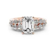 Emerald Cut Diamond Cluster Engagement Ring Set in Rose gold with Pavé Band and Prong Setting