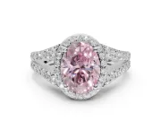 Oval Halo Pavé Engagement Ring Setting for a Fancy Pink Lab-Grown Diamond | Narrow Split Shank | Platinum