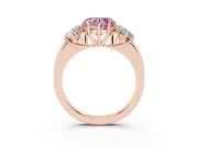 Fancy Pink Heart Cut Diamond Three-Stone Ring Set in Rose gold with Bold Center and Classic Band