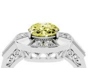 Fancy Yellow Oval Cut Diamond Milgrain Halo Ring Set in Silver with Split Shank