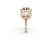 Cushion Cut Three Stone Halo Engagement Ring Setting for a Fancy Green Lab-Grown Diamond | Bezel Set | Yellow Gold