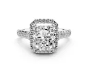 Radiant Cut Halo Engagement Ring Setting | Shared Prong Shoulders | Sterling Silver