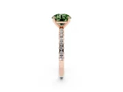 Fancy Green Round Cut Diamond Brilliant Solitaire Ring Set in Rose gold with Pavé Band and Prong Setting