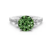 Fancy Green Three-Stone Round Cut Diamond Pavé Band Ring Set in Silver with Prong Setting