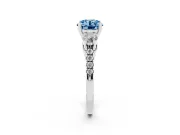 Fancy Blue Three-Stone Round Cut Diamond Pavé Band Ring Set in White gold with Prong-Set Trio
