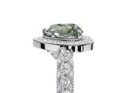 Fancy Green Heart-Shaped Lab-Grown Diamond Milgrain Halo Solitaire Ring Set in Sterling Silver with Bezel Set Side Stones and Pavé Band