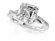 Asscher Cut Diamond Solitaire Twisted Pavé Ring Set in White gold with Prong Setting