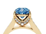 Cushion Cut Graduated Pavé Engagement Ring Setting for a Fancy Blue Lab-Grown Diamond | Yellow Gold