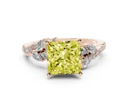 Fancy Yellow Princess Cut Diamond Solitaire Ring Set in Rose gold with Marquise Twist Band and Prong Setting