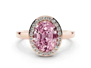 Fancy Pink Oval Cut Diamond Halo Ring Set in Rose gold with Solitaire Band and Prong Setting
