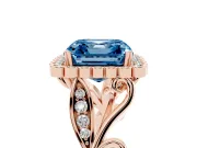 Asscher Cut Leaf Halo Engagement Ring Setting for a Fancy Blue Lab-Grown Diamond | Rose Gold