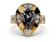 Fancy Black Pear Cut Diamond Milgrain Halo Ring Set in Yellow gold with Split Shank