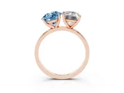 Fancy Blue Round Cut and Emerald Cut Toi Moi Ring Set in Rose gold with Prong Setting