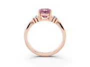 Fancy Pink Three-Stone Radiant Cut Diamond Channel Set Ring Set in Rose gold with Bar Prongs