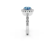 Round Vintage Milgrain Halo Engagement Ring Setting for a Fancy Blue Lab-Grown Diamond | Pierced Gallery | White Gold