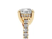 Cushion Cut Hidden Halo Pave Engagement Ring Setting | Claw Prongs | Yellow Gold