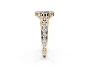 Round Halo Engagement Ring Setting for a Fancy Blue Lab-Grown Diamond | Side Clusters | Yellow Gold