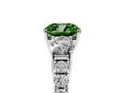 Fancy Green Cushion Cut Diamond Three-Stone Ring Set in Silver with Round Side Stones and Delicate Pavé Band