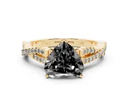 Heart-Shaped Twisted Pavé Solitaire Engagement Ring Setting for a Black Center | Yellow Gold