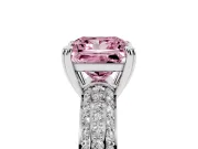 Princess Cut Three Row Pave Engagement Ring Setting for a Fancy Pink Lab-Grown Diamond | Double Claws | Sterling Silver