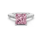 Princess Cut Hidden Halo Pave Engagement Ring Setting for a Fancy Pink Lab-Grown Diamond | Claw Prongs | White Gold