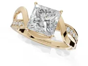 Princess Cut Bypass Solitaire Engagement Ring Setting | Pavé and Plain Strands | Yellow Gold