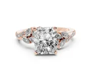 Radiant Cut Diamond Solitaire Ring Set in Rose gold with Marquise Twist Band and Prong Setting
