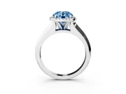 Fancy Blue Round Cut Diamond Halo Ring Set in White gold with Cathedral Band and Prong Setting