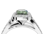 Emerald Cut Halo Pavé Engagement Ring Setting for a Fancy Green Lab-Grown Diamond | Narrow Split Shank | Sterling Silver