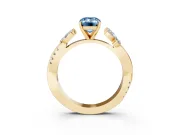 Fancy Blue Emerald Cut Diamond Floral Vine Solitaire Engagement Ring Set in Yellow gold with Marquise Leaves