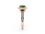 Fancy Green Round Cut Diamond Halo Solitaire Ring Set in Rose gold with Pavé Band and Bezel Setting