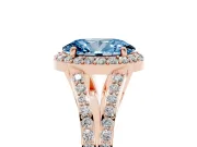 Oval Halo Engagement Ring Setting for a Fancy Blue Lab-Grown Diamond | V-Split Pavé Band | Rose Gold