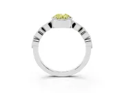 Fancy Yellow Oval Cut Diamond Vintage-Inspired Milgrain Ring Set in White gold with Marquise Stations of Round Accents