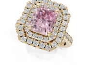 Radiant Cut Double Halo Engagement Ring Setting for a Fancy Pink Lab-Grown Diamond | Pave Shoulders | Yellow Gold