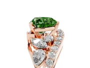 Fancy Green Heart Cut Diamond Halo Ring Set in Rose gold with Marquise and Pavé Band in Prong Setting