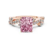 Radiant Cut Twisted Pavé Solitaire Engagement Ring Setting for a Fancy Pink Lab-Grown Diamond | Bar Stations | Rose Gold