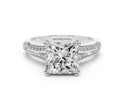 Princess Cut Pave Split Shank Engagement Ring Setting | Double Claw Prongs | Sterling Silver