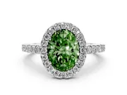 Oval Halo Engagement Ring Setting for a Fancy Green Lab-Grown Diamond | Single Row Pavé Band | Sterling Silver