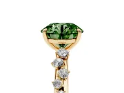 Fancy Green Round Cut Diamond Cluster Solitaire Ring Set in Yellow gold with Prong Setting