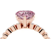 Fancy Pink Heart Cut Diamond Solitaire Engagement Ring Set in Rose gold with Bezel Accents on Beaded Band