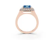 Fancy Blue Asscher Cut Diamond Halo Engagement Ring Set in Rose gold with Solitaire Band and Prong Setting