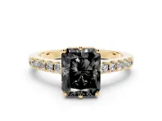 Radiant Cut Hidden Halo Engagement Ring Setting for a Black Center | Yellow Gold
