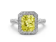 Radiant Cut Milgrain Halo Engagement Ring Setting for a Fancy Yellow Lab-Grown Diamond | Side Stones | White Gold