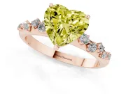Fancy Yellow Heart Cut Diamond Cluster Solitaire Ring Set in Rose gold with Prong Setting