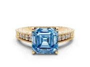 Asscher Cut Engraved Engagement Ring Setting for a Fancy Blue Lab-Grown Diamond | Yellow Gold