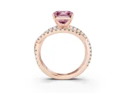 Fancy Pink Asscher Cut Diamond Solitaire Twist Band Ring Set in Rose gold with Pavé Setting and Prong Head